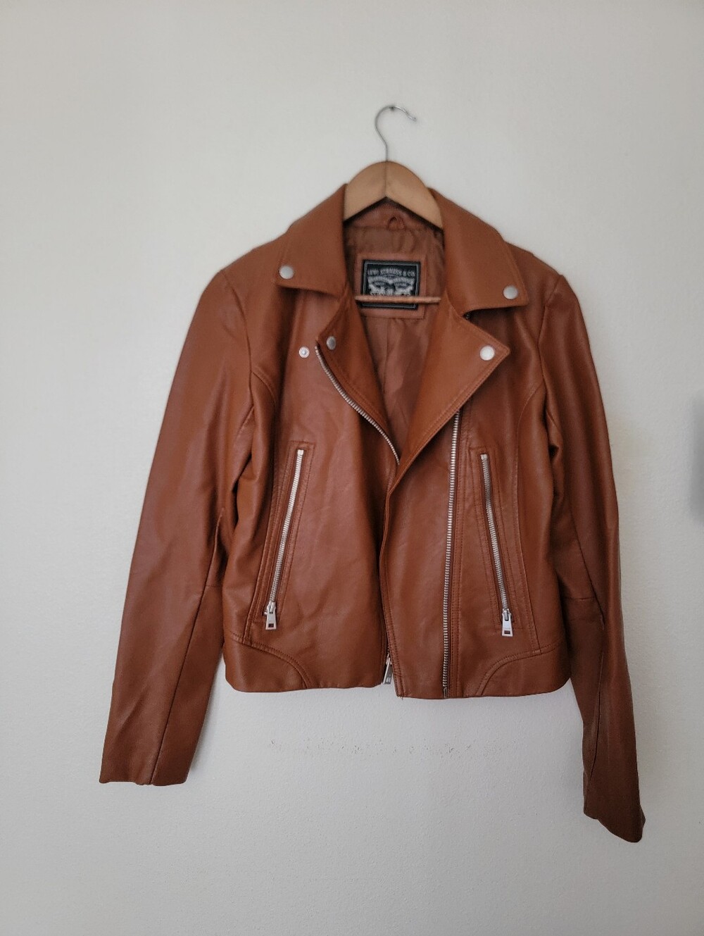 Levi's Camel Cognac Brown Vegan Leather Motorcycle Moto Jacket NWOT